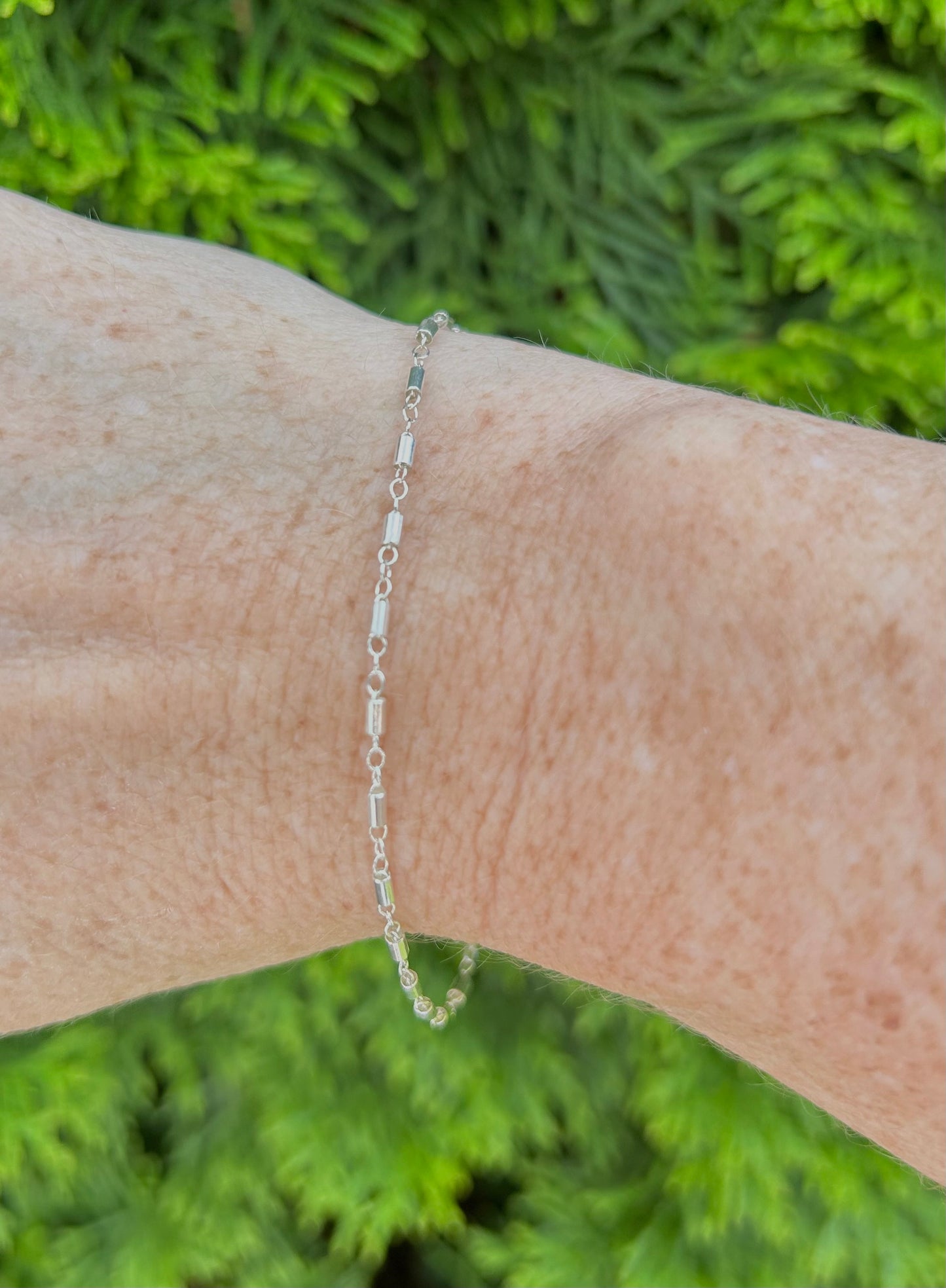 Tube Bead Silver Chain Bracelet