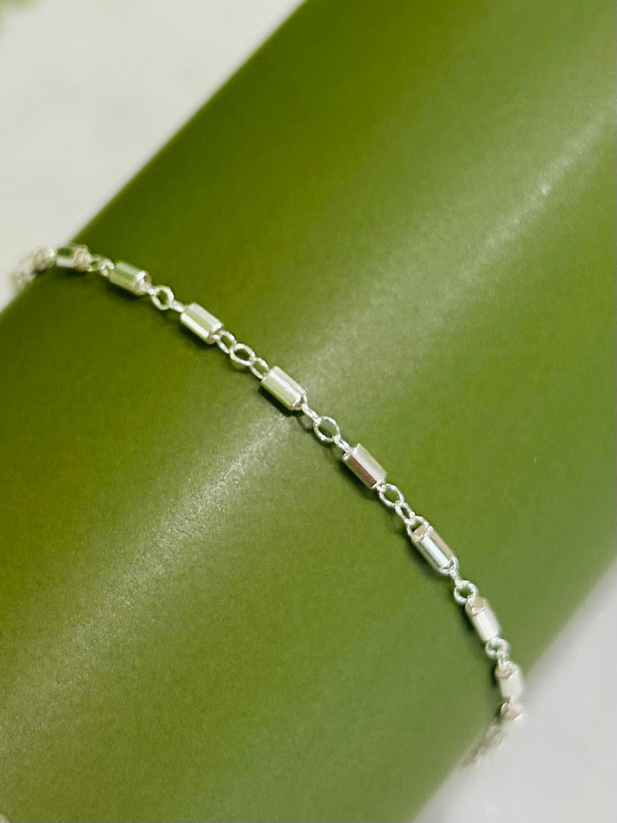 Tube Bead Silver Chain Bracelet
