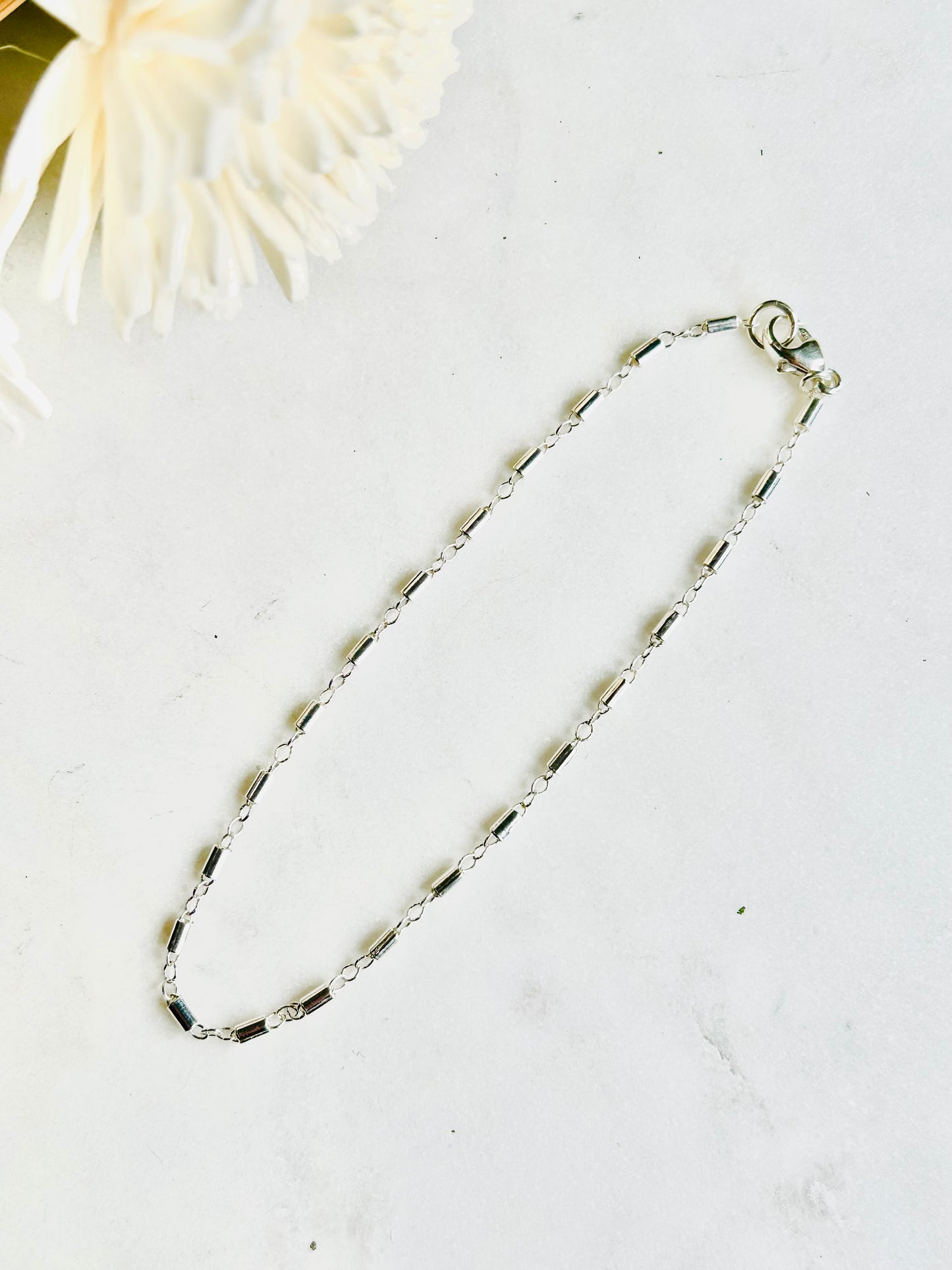 Tube Bead Silver Chain Bracelet