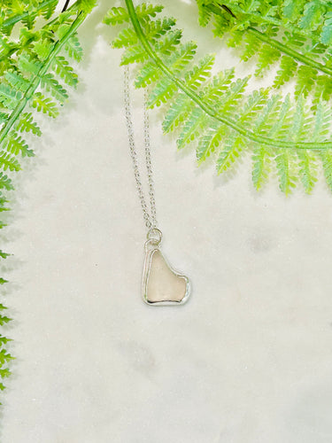 Clear/White Sea Glass Necklace -Idaho Shape 😉